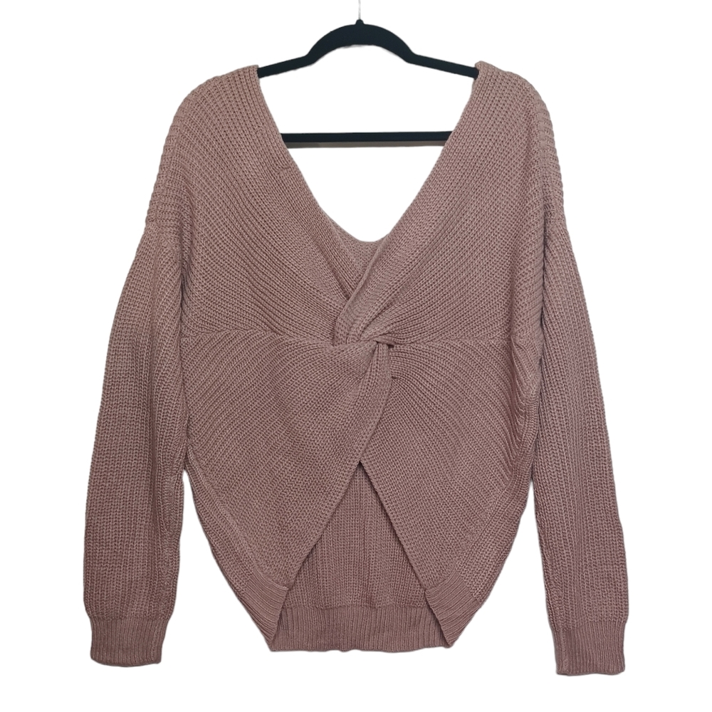 LOVE TREE Dusty Mauve Pink Purple Knit Long Sleeve Twist Back Sweater Top NWT L
